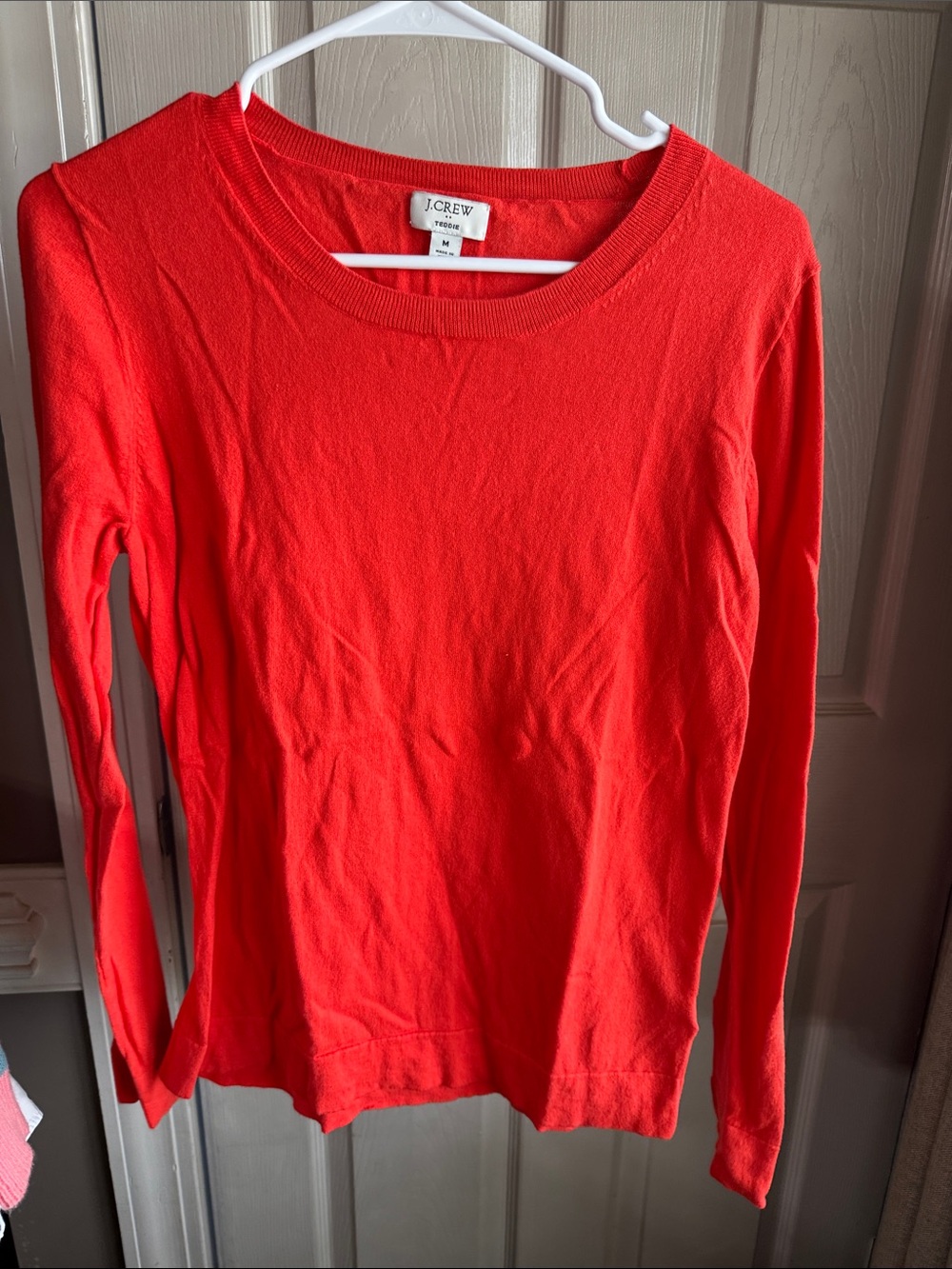 J. Crew Long-Sleeve Crewneck Top in Coral